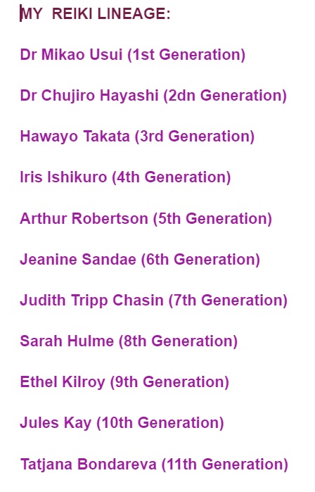 REIKI LINEAGE TATJANA REIKI LONDON REIKI HENDON